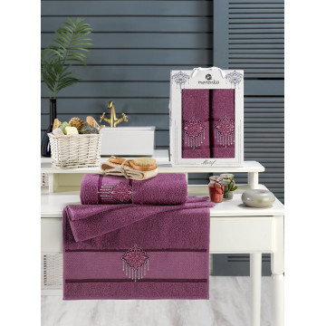 11635 Баклажан MOTIF махра (50х90+70х140 ) в коробке Набор полотенец MERZUKA