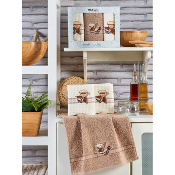 11004 MIMOZA KAHVE Махра-Вафля (40х60)х3шт в коробке Набор кухонный Метеор